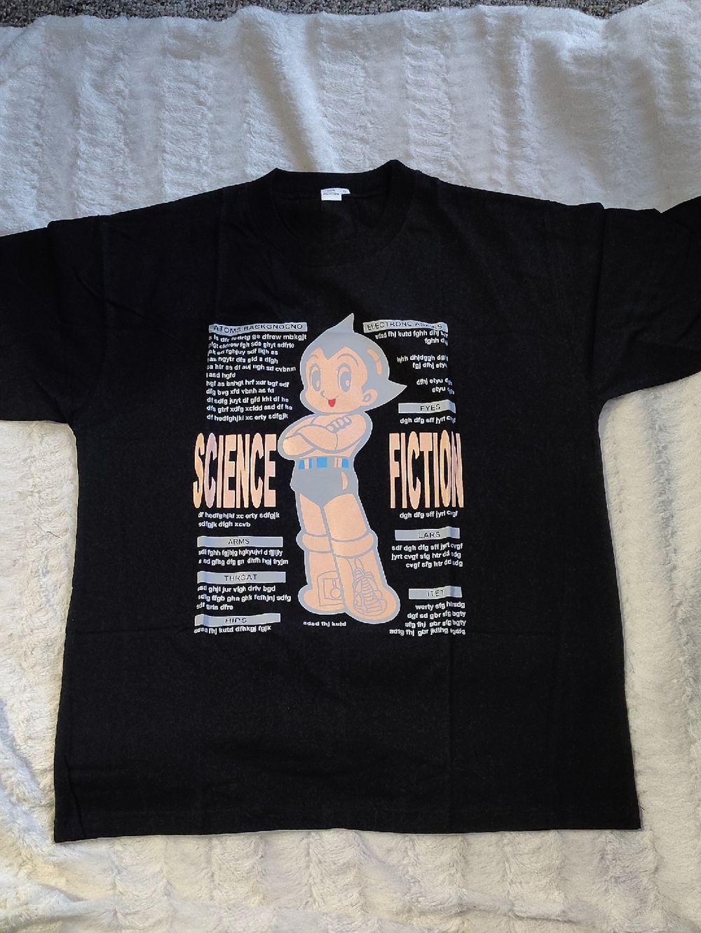 Nwot Astro Boy Science Fiction Graphic Tee - Black with Peach & Gray Print